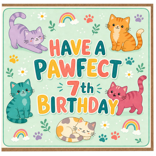 7th Birthday Card, Have a Purrfect Birthday Cat Card