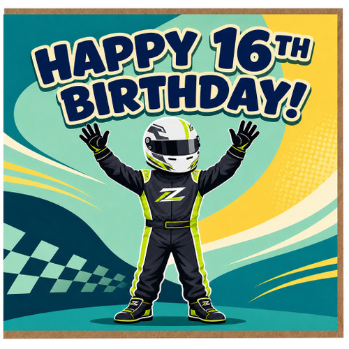 16th Birthday Card, Racing Driver Birthday Card