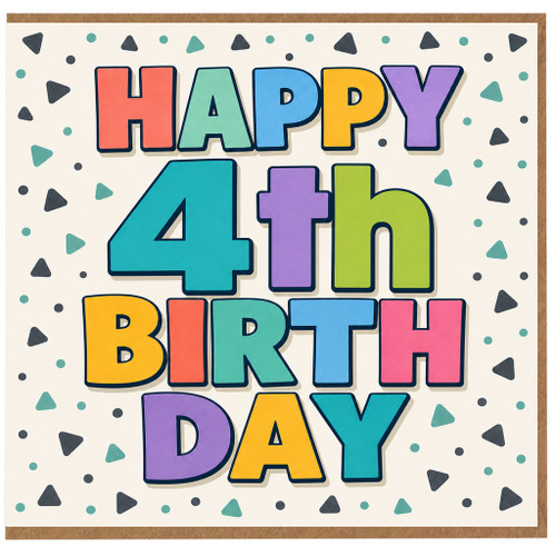 4th Birthday Card, Colourful Happy 4th Birthday Card