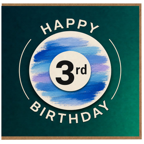 3rd Birthday Card, Happy Birthday Blue Brush Design Card
