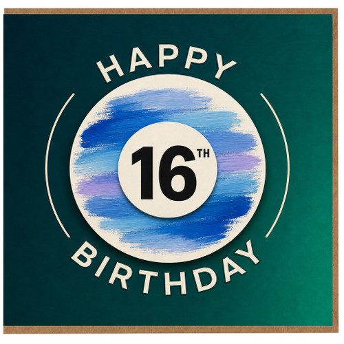 16th Birthday Card, Happy Birthday Blue Brush Stroke Design