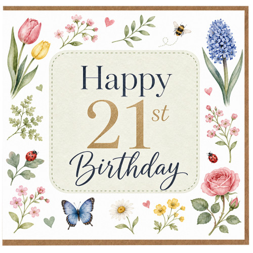 21st Birthday Card, Floral Happy 21st Birthday Card