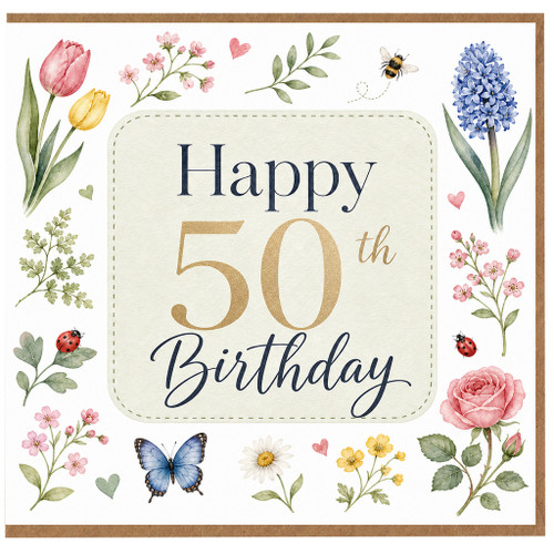 50th Birthday Card, Happy 50th Birthday Floral Card