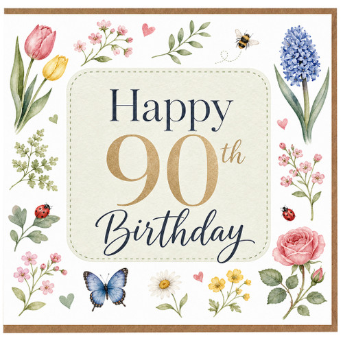 90th Birthday Card, Floral Happy 90th Birthday Card