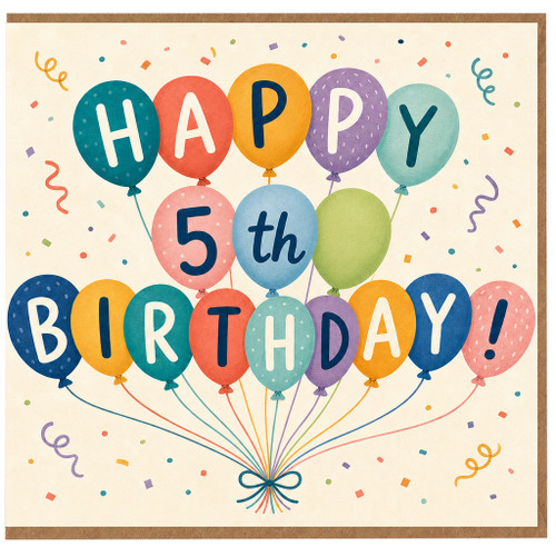 5th Birthday Card, Colourful Balloon Happy Birthday Card