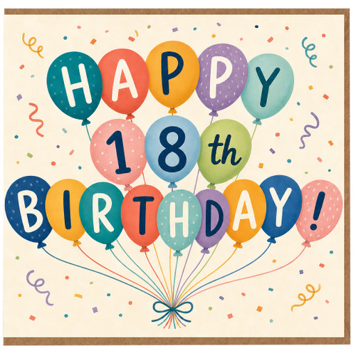18th Birthday Card, Colourful Balloon Happy 18th Birthday Card