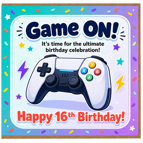 16th Birthday Card, Game On Gaming Birthday Card