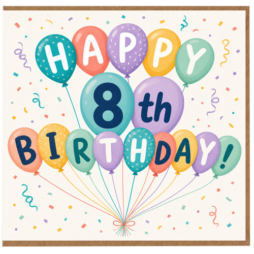 8th Birthday Card, Happy Birthday Balloon Design