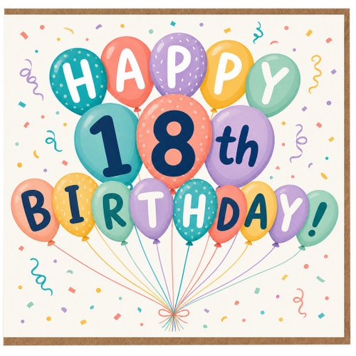 18th Birthday Card, Happy 18th Birthday Balloon Design