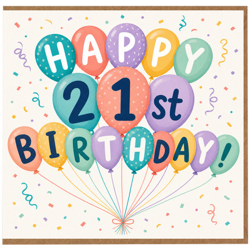 21st Birthday Card, Happy 21st Birthday Balloon Design
