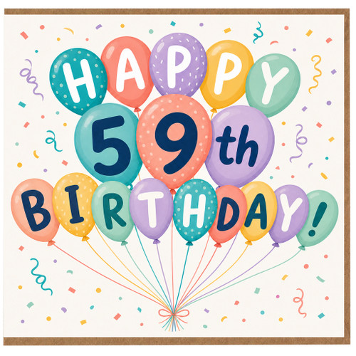 59th Birthday Card, Happy 59th Birthday Balloon Design