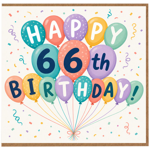 66th Birthday Card, Happy 66th Birthday Balloon Design Card