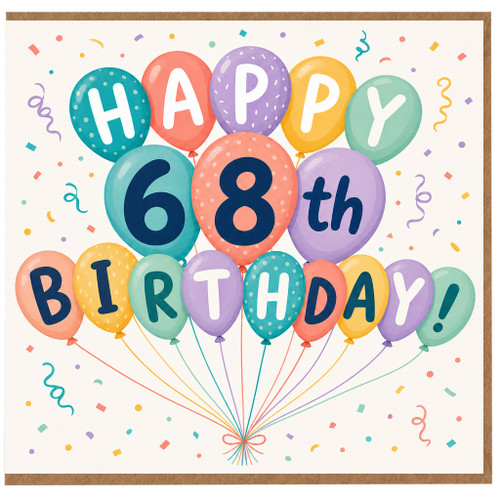 68th Birthday Card, Colourful Balloon Design