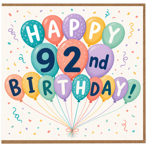92nd Birthday Card, Happy 92nd Birthday Balloon Card
