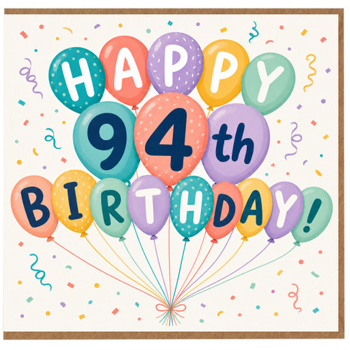 94th Birthday Card, Happy 94th Birthday Balloon Card