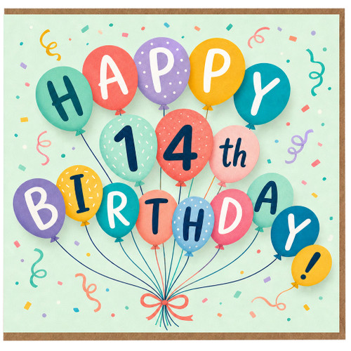 14th Birthday Card, Happy Birthday Balloons Card