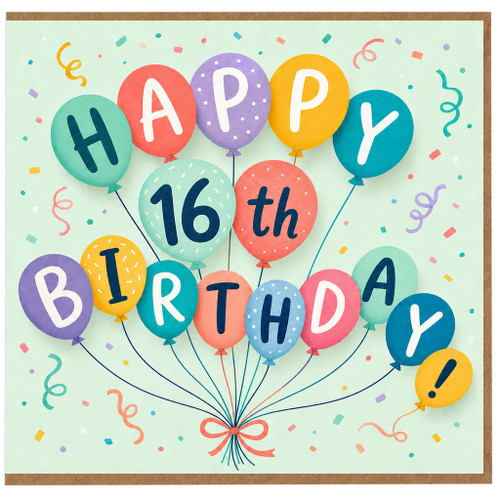 16th Birthday Card, Happy Birthday Balloon Design