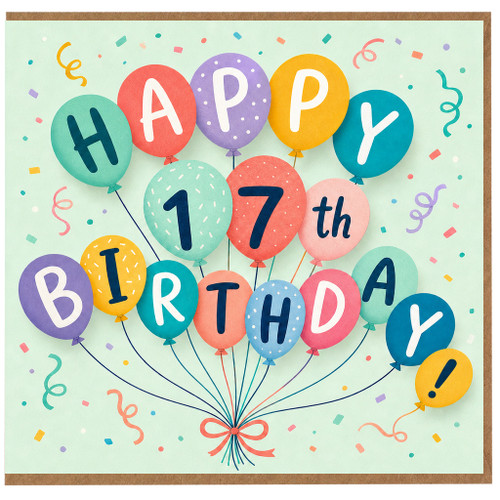 17th Birthday Card, Happy Birthday Balloon Bouquet Card