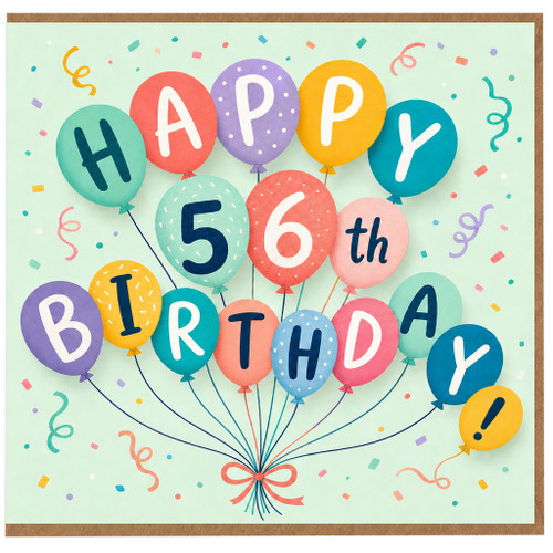 56th Birthday Card, Colourful Balloon Happy 56th Birthday Card
