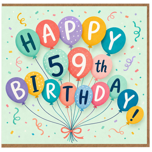 59th Birthday Card, Colourful Balloon Bouquet Design