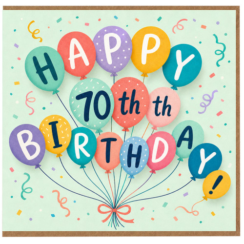 70th Birthday Card, Happy Birthday Balloon Design