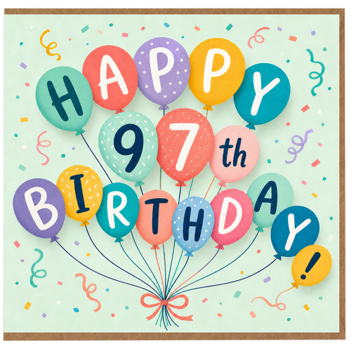 97th Birthday Card, Happy 97th Birthday Balloon Design