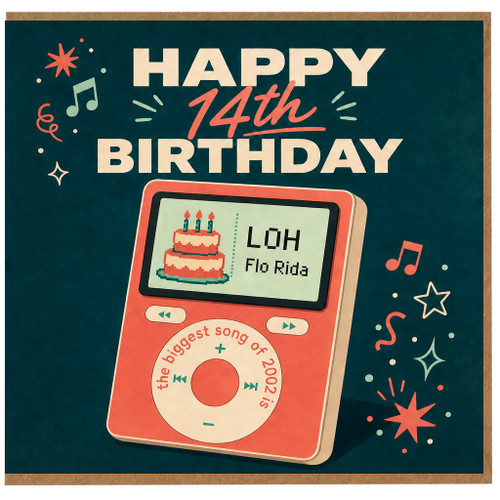14th Birthday Card, Retro Music Player Birthday Card