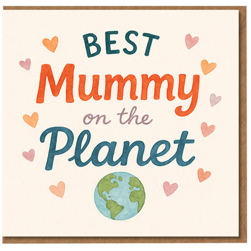 Best Mummy on the Planet Mother's Day Card - Cute Hearts and Earth Illustration - For Mum from Son or Daughter