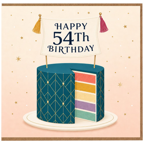 54th Birthday Card, Elegant Teal and Gold Birthday Card