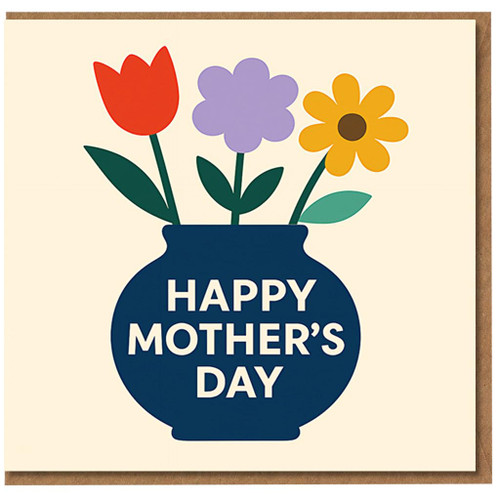 Mother's Day Card for Mum - Bold Floral Vase Illustration with Colourful Flowers and 'Happy Mother's Day' Message - Modern Graphic Greeting