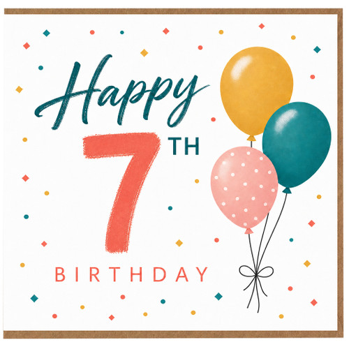 7th Birthday Card, Happy 7th Birthday Balloon Design Card