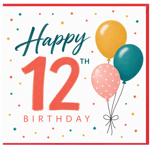 12th Birthday Card, Happy 12th Birthday Balloon Design