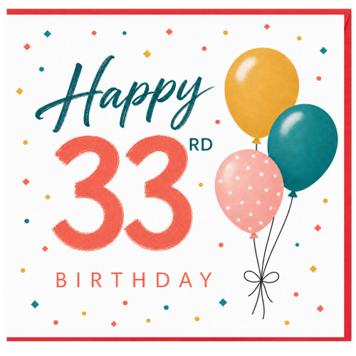 33rd Birthday Card, Happy 33 Birthday Card with Balloons
