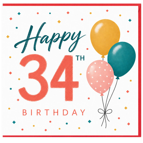 34th Birthday Card, Happy 34 Birthday Balloon Design