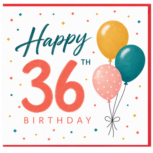 36th Birthday Card, Happy 36th Birthday Balloons and Confetti Card