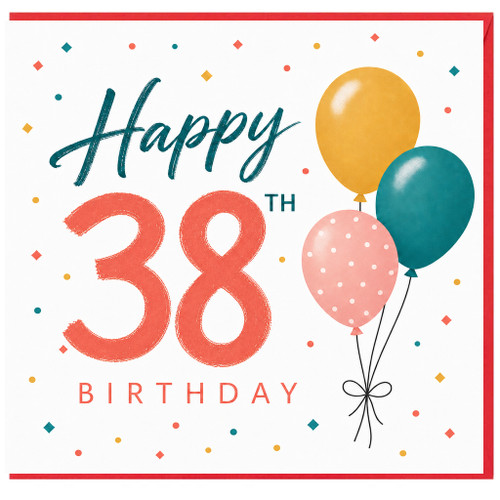 38th Birthday Card, Happy 38 Birthday Card with Balloons