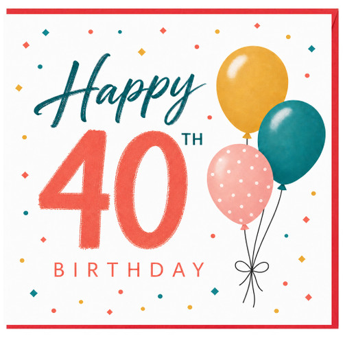 40th Birthday Card, Happy 40th Birthday Card with Balloons