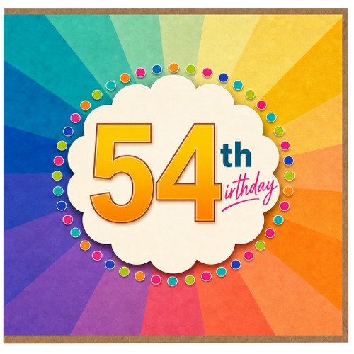 54th Birthday Card, Rainbow Colourful Celebration Card