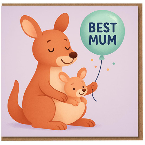 Best Mum Balloon Kangaroo & Joey Mother’s Day Card - Cute Animal Design for Mum from Son or Daughter, Perfect for Mother’s Day or Birthday