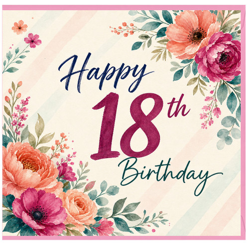 18th Birthday Card, Floral Happy 18th Birthday Card