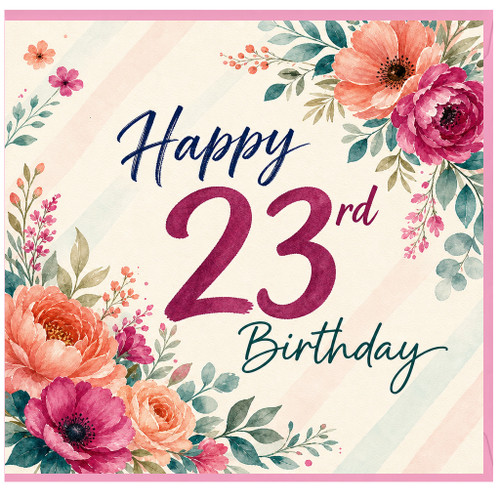 23rd Birthday Card, Floral Happy Birthday Card