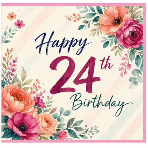 24th Birthday Card, Floral Happy 24th Birthday Card