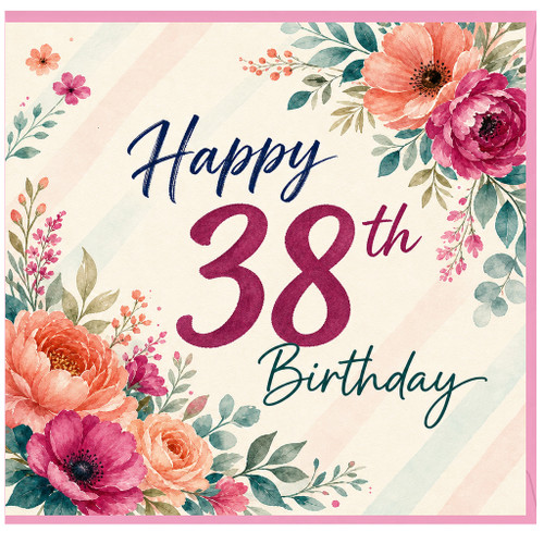38th Birthday Card, Floral Happy 38th Birthday Card for Her