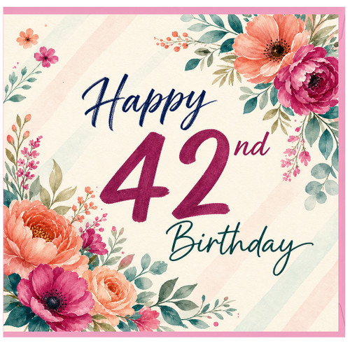 42nd Birthday Card, Floral Happy 42nd Birthday Card