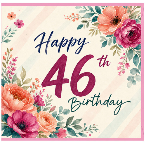 46th Birthday Card, Floral Watercolour Happy Birthday Card