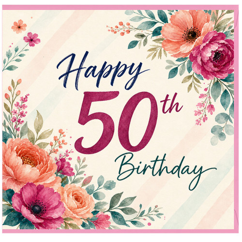 50th Birthday Card, Floral Happy 50th Birthday Card