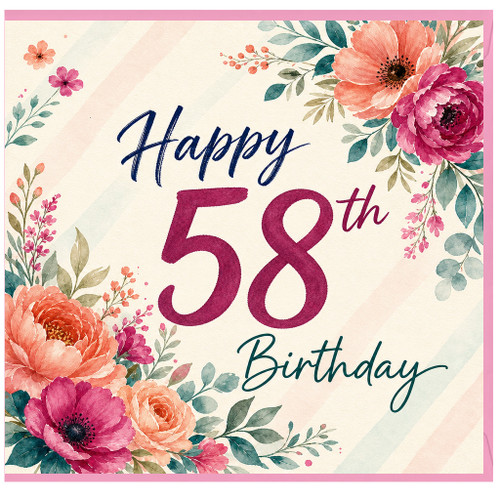 58th Birthday Card, Happy 58th Birthday Floral Card