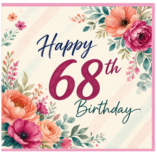 68th Birthday Card, Floral Happy 68th Birthday Card