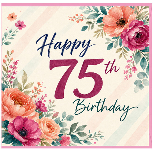 75th Birthday Card, Floral Happy Birthday Card