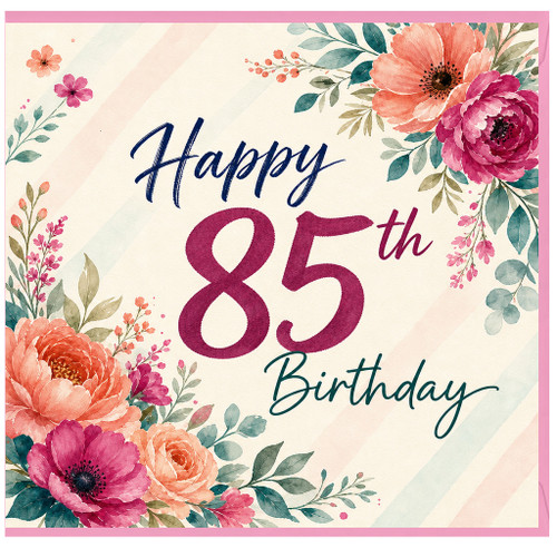 85th Birthday Card, Floral Happy 85th Birthday Card